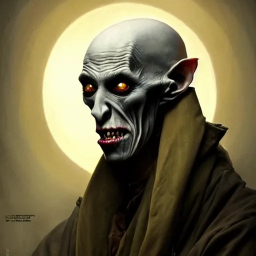 Prompt: portrait painting of horrifyingly disfigured nosferatu vampire wearing battered vietnam fatigues, ultra realistic, concept art, intricate details, eerie, highly detailed, photorealistic, octane render, 8 k, unreal engine. art by artgerm and greg rutkowski and charlie bowater and magali villeneuve and alphonse mucha