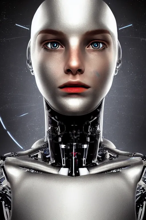 Image similar to robot with human face, female head, woman human face, human face realistic, human head, cyborg frame concept, cyborg by ales-kotnik, sci-fi android female