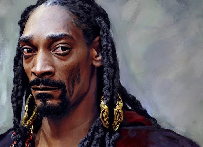 Image similar to a highly detailed beautiful portrait of snoop dogg as kratos, by gregory manchess, james gurney, james jean