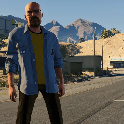 Image similar to walter white in gta v, 4 k, high detail, high - resolution photograph, professional photography, ultra - detail