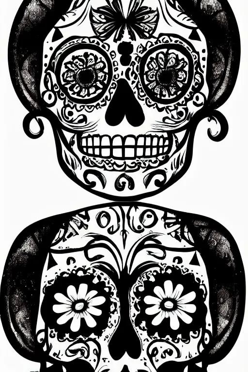 Prompt: illustration of a sugar skull day of the dead girl, art by da vinci
