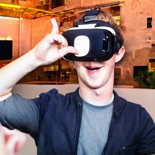 Image similar to anime Mark Zuckerberg smiling dancing with vr headset on while people cheer and cry, in rooftop bar, photo by Mann, detailed, 4k, beautiful