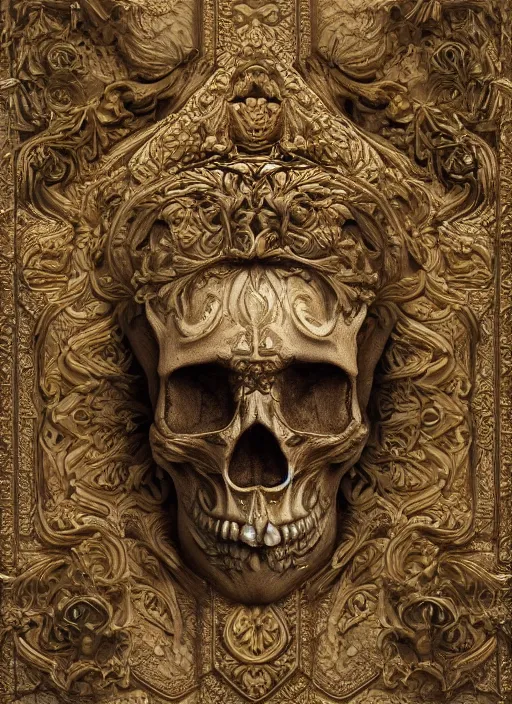 Image similar to hyper realistic photography depth map of intricate renaissance skull ornament relief leaves, cinematic, symmetric detailed, artstation, cgsociety