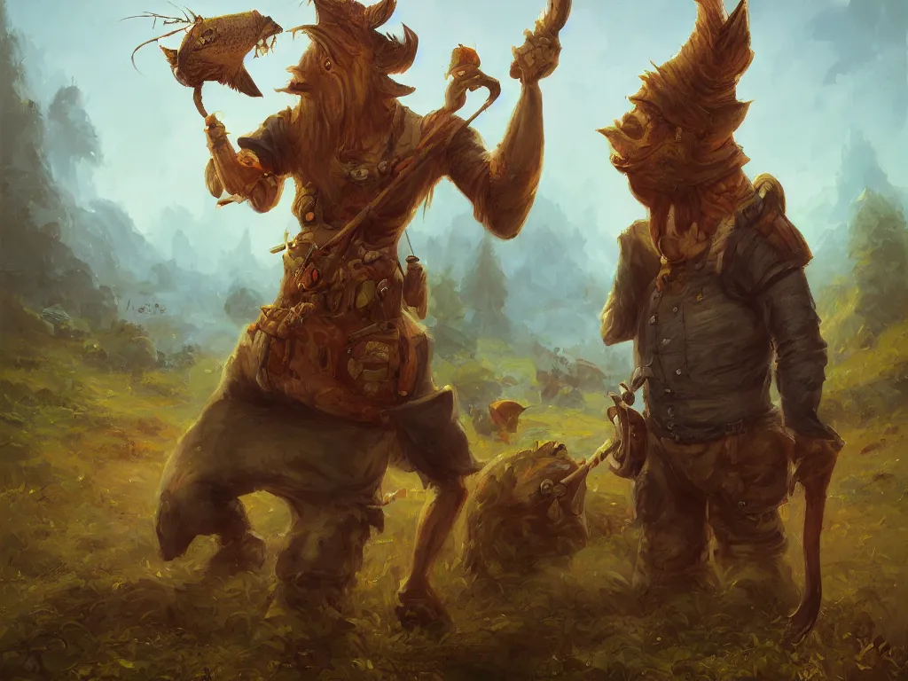 Prompt: man with fish head wearing farm clothes by andreas rocha, by justin gerard, by anato finnstark