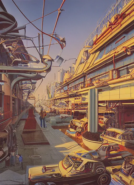 Prompt: photorealistic image of a retro futuristic industrial urban life, art nouveau, by chris moore