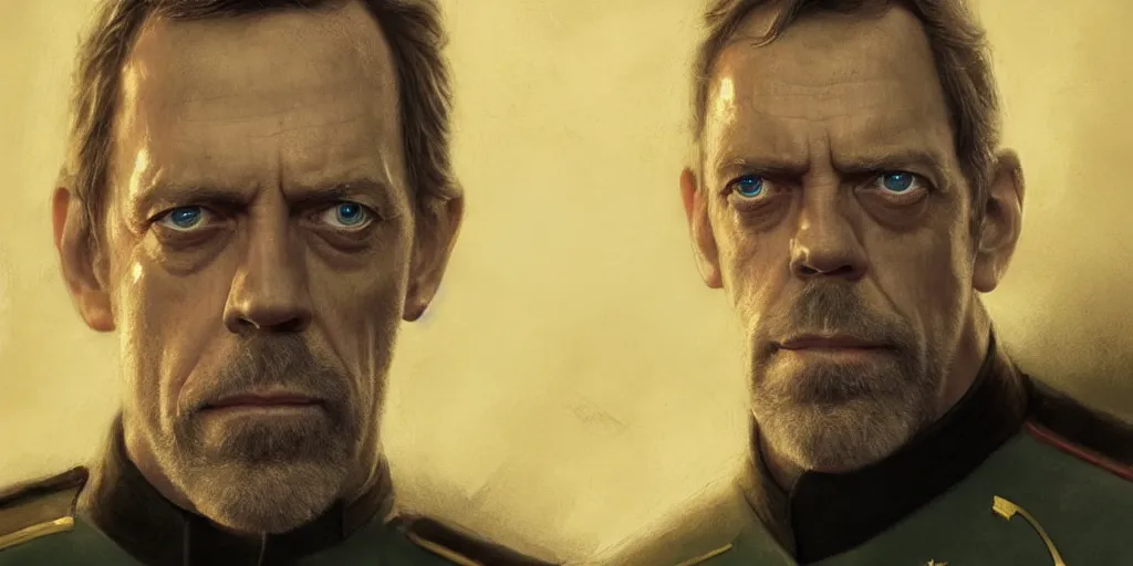 Prompt: portrait of Hugh Laurie wearing his starfleet captains uniform, close face shot, realistic character concept, high fantasy, light atmosphere, golden ratio, cinematic lighting, hyperdetailed, high resolution, insanely detailed and intricate, artstation, Marc Simonetti, Greg Rutkowski
