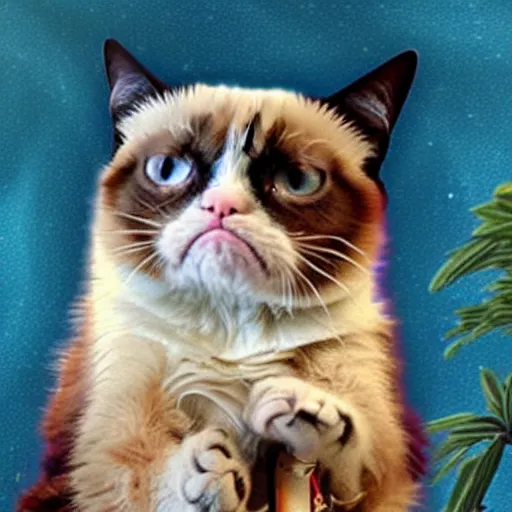 Image similar to grumpy cat is god of the universe
