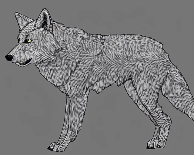 Image similar to digital art of a full-body outline of a wolf, simple, no color, high quality, HD, 8K,