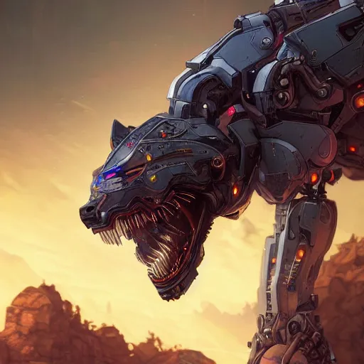 Image similar to an angry cyborg wolf apex predator. robotic parts, mech, intricate, epic lighting, cinematic composition, hyper realistic, 8 k resolution, unreal engine 5, by artgerm, tooth wu, dan mumford, beeple, wlop, rossdraws, james jean, marc simonetti, artstation