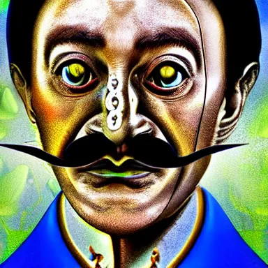 Image similar to portrait of a uncanny artist by Chor Boogie and Salvador Dali collaboration, digital art, mix of aesthetics, close up, high details