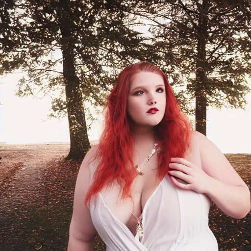 Prompt: brooke ashling, a curvy, radiant, bubbly, 2 5 - year - old canadian plus - size model, long strawberry - blond hair, creamy skin, portrait, 8 5 mm canon f 1. 2 lens, inspired by diane arbus