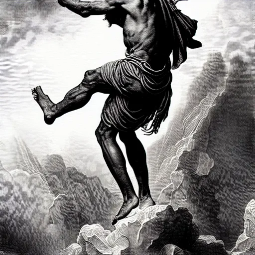 Image similar to cheef keef ascending into heaven holding stacks of cash, biblical image, style of gustave dore, highly detailed, beautiful, high contrast, black and white