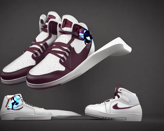 Image similar to 3D render of mid height air jordan sneakers the design of the joker, cinematic, studio lighting, award winning