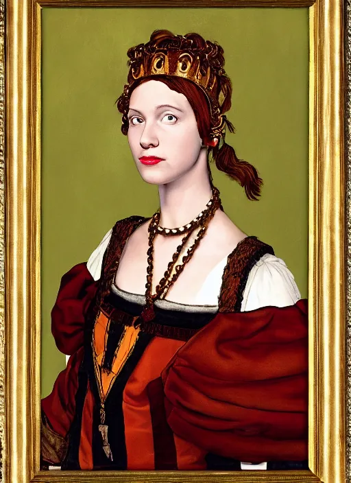 Prompt: portrait of young woman in renaissance dress and renaissance headdress, style by the fifth element