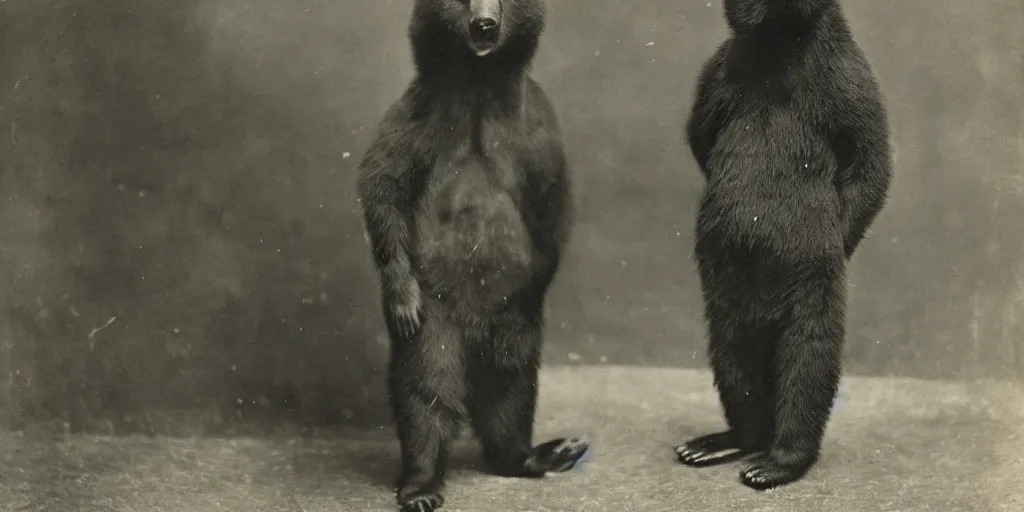 Image similar to anthropomorphic asian black bear, 1900s photo