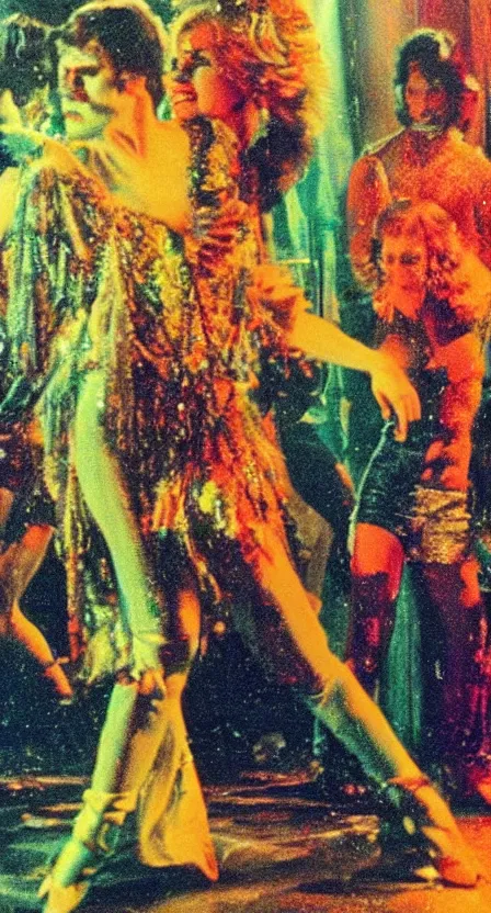 Prompt: the Antichrist dancing at Studio 54, disco, realistic, saturated color, ghosts in the background, high contrast, strobe lights, sparkles, depth of field, 1976, bad VHS
