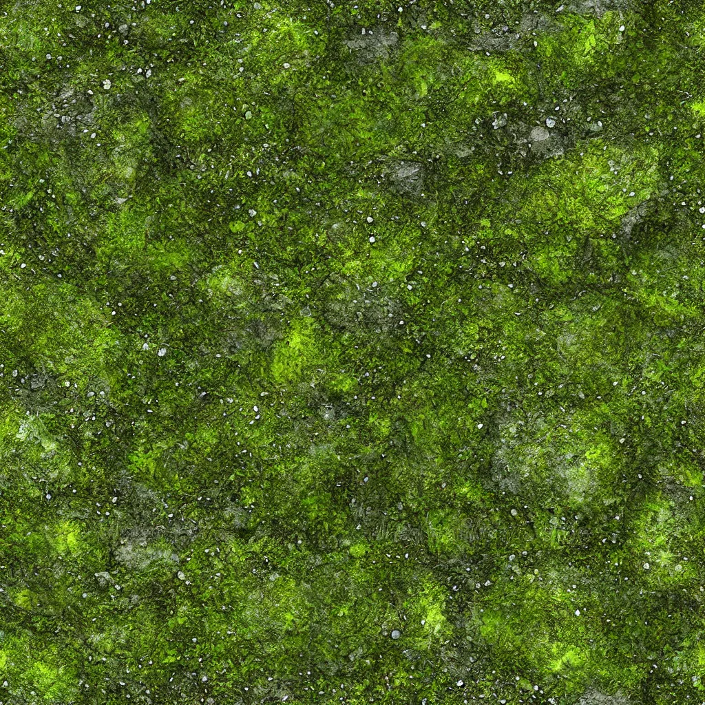 Prompt: 4K close up mossy stone texture. Seamless texture. High quality PBR material.