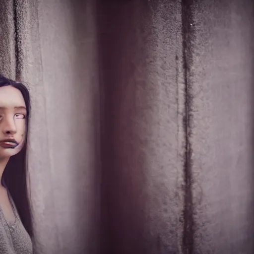 Image similar to , a girl poses for a photographer who is a robot, 5 0 mm lens, f 1. 4, sharp focus, ethereal, emotionally evoking, head in focus, volumetric lighting, blur dreamy outdoor,