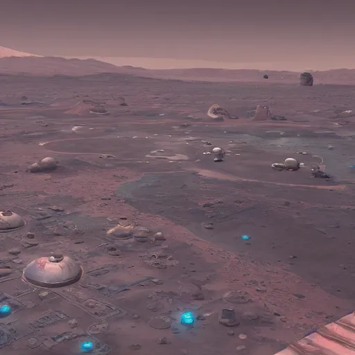 Prompt: gigantic mars colony, starship, environmental, matte painting, unreal engine