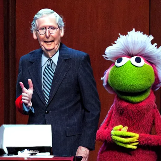 Image similar to senator mitch mcconnell as muppet giving a speech at the capitol