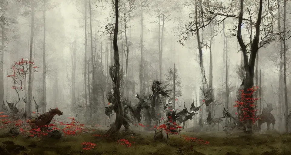 Image similar to Enchanted and magic forest, by JAKUB ROZALSKI