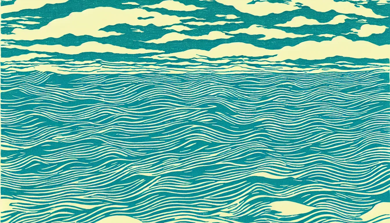 Image similar to ocean horizon by woodblock print