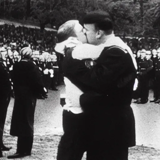 Image similar to still of donald trump kissing adolf hitler