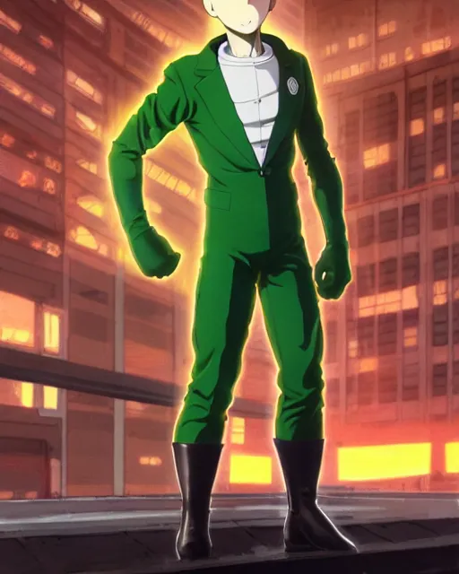 Prompt: luigi as one punch man in a suit, ernest khalimov body by krista sudmalis, fantasy character portrait, ultra realistic, futuristic background by laurie greasley, concept art, intricate details, highly detailed by greg rutkowski, ilya kuvshinov, gaston bussiere, craig mullins, simon bisley