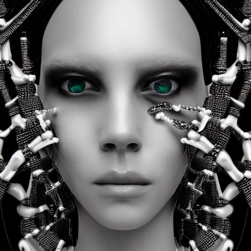Prompt: closeup portrait of an absurdly beautiful, graceful, sophisticated, fashionable cyberpunk mechanoid gravure idol, an ultrafine hyperdetailed illustration by irakli nadar, matt wisniewski style, fashion photography, intricate linework, porcelain skin, unreal engine 5 highly rendered, global illumination, radiant light, detailed and intricate environment