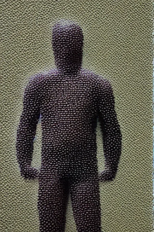 Image similar to a scene depicting a character wearing a diy suit made from foam, pointillism, super detailed, soft light