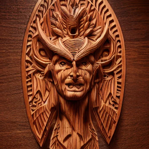 Prompt: A highly detailed wooden carving of Lucifer, studio photo studiolight 8K