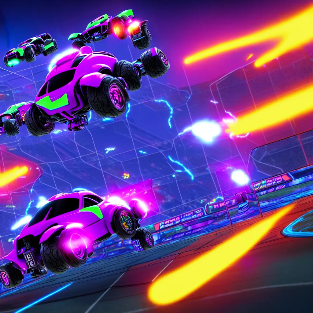 Image similar to rocket league octane, 4 k render, cinema 4 d, hyper realistic, cyberpunk neon lighting,