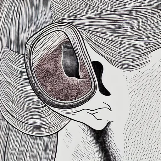 Image similar to stipple shaded illustration of a human ear by ilya kuvshinov, anatomy book, retro flat colors, retrofuturism