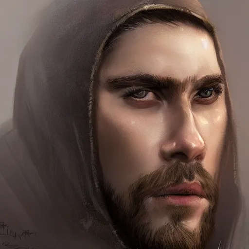 Prompt: portrait from a male hooded king, trending on artstation