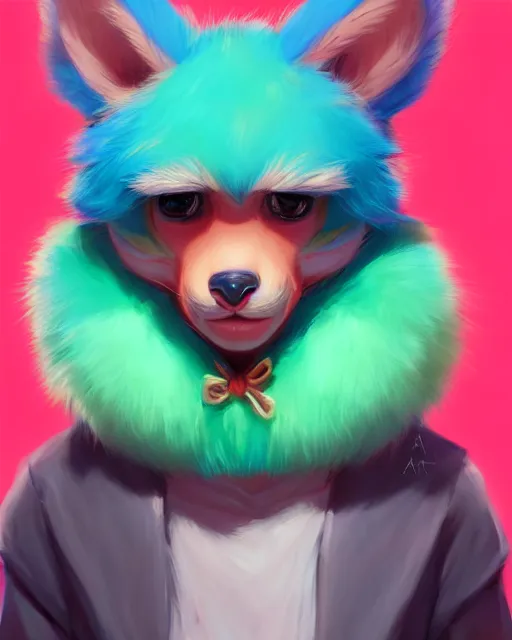 Image similar to character concept art of a cute young colorful male anthropomorphic furry | | cute - fine - face, pretty face, key visual, realistic shaded perfect face, fine details by stanley artgerm lau, wlop, rossdraws, james jean, andrei riabovitchev, marc simonetti, and sakimichan, trending on artstation