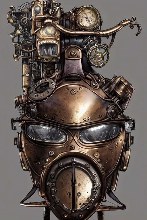 Image similar to steampunk helmet fantasy art mask robot ninja stylized digital illustration sharp focus, elegant intricate digital painting artstation concept art global illumination ray tracing advanced technology chaykin howard and campionpascale and cooke darwyn and davis jack