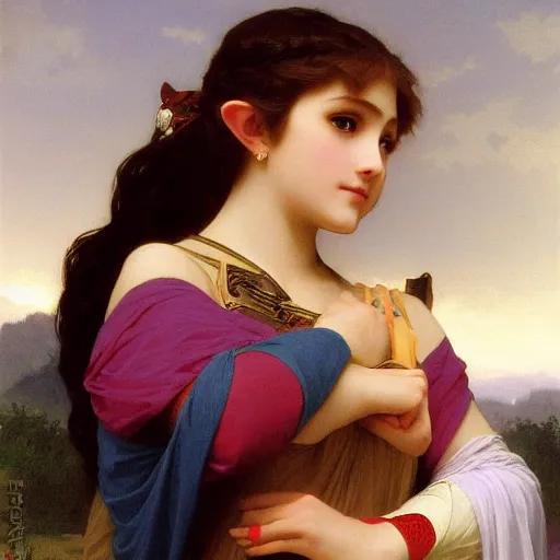 Image similar to princess Zelda Zelda Zelda looking over her shoulder by William-Adolphe Bouguereau