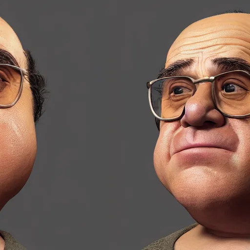 Image similar to hyperrealistic image of danny devito, stunning 3 d render inspired art by xiang duan and thomas eakes, perfect facial symmetry, hyper realistic texture, intricate, photorealistic, highly detailed attributes and atmosphere, dim volumetric cinematic lighting, 8 k octane detailed render, trending on artstation, masterpiece, stunning,