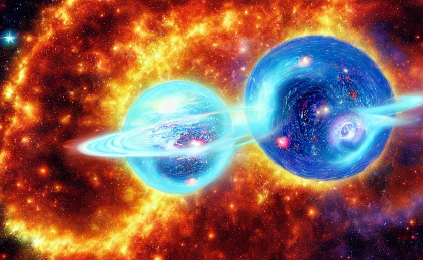 Prompt: A Quasar destroys a planet which explodes, digital Art, Highly Detailed