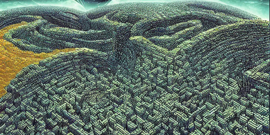 Image similar to the grand landscape of the endless scifi maze, art by kotaro chiba