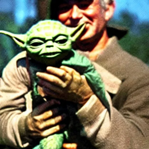 Image similar to Old photo of a hunter holding up the Yoda he caught