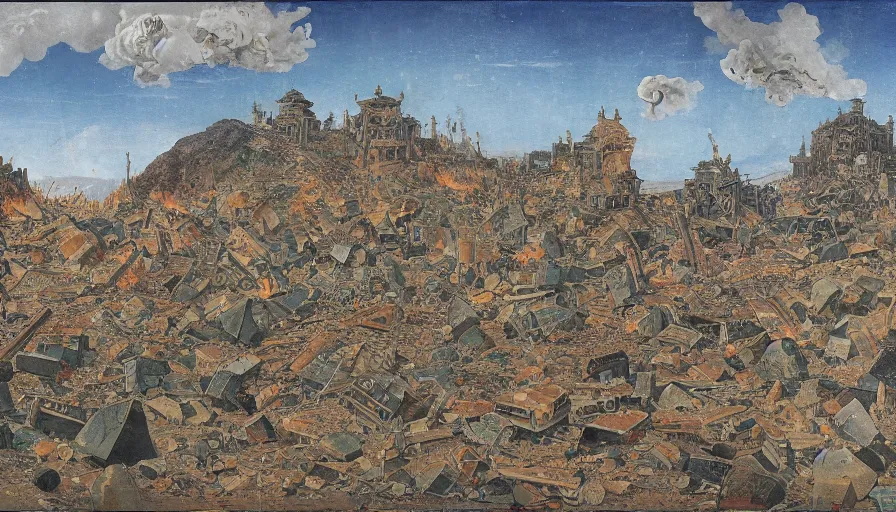 Prompt: panoramic view of Khaenri'ah being destroyed by the gods, Genshin Impact