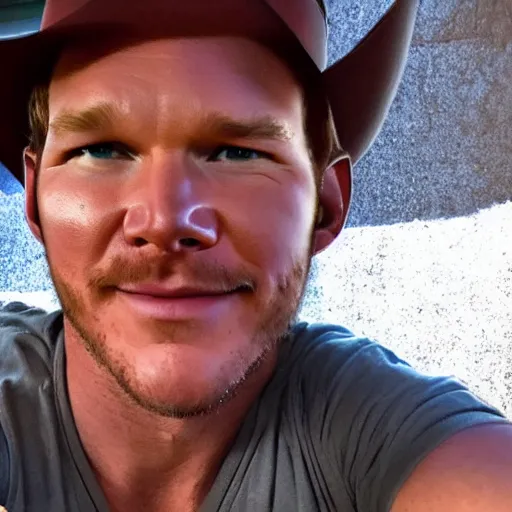 Image similar to chris pratt as indiana jones taking a selfie with harrison ford, instagram, cinematic, natural lighting, genuine smile