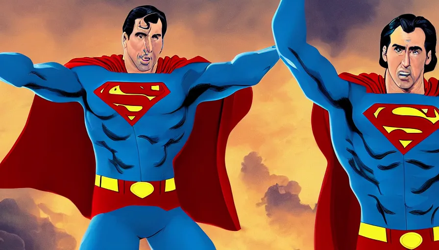 Prompt: Digital painting of Nicolas Cage as Superman, hyperdetailed, artstation, cgsociety, 8k