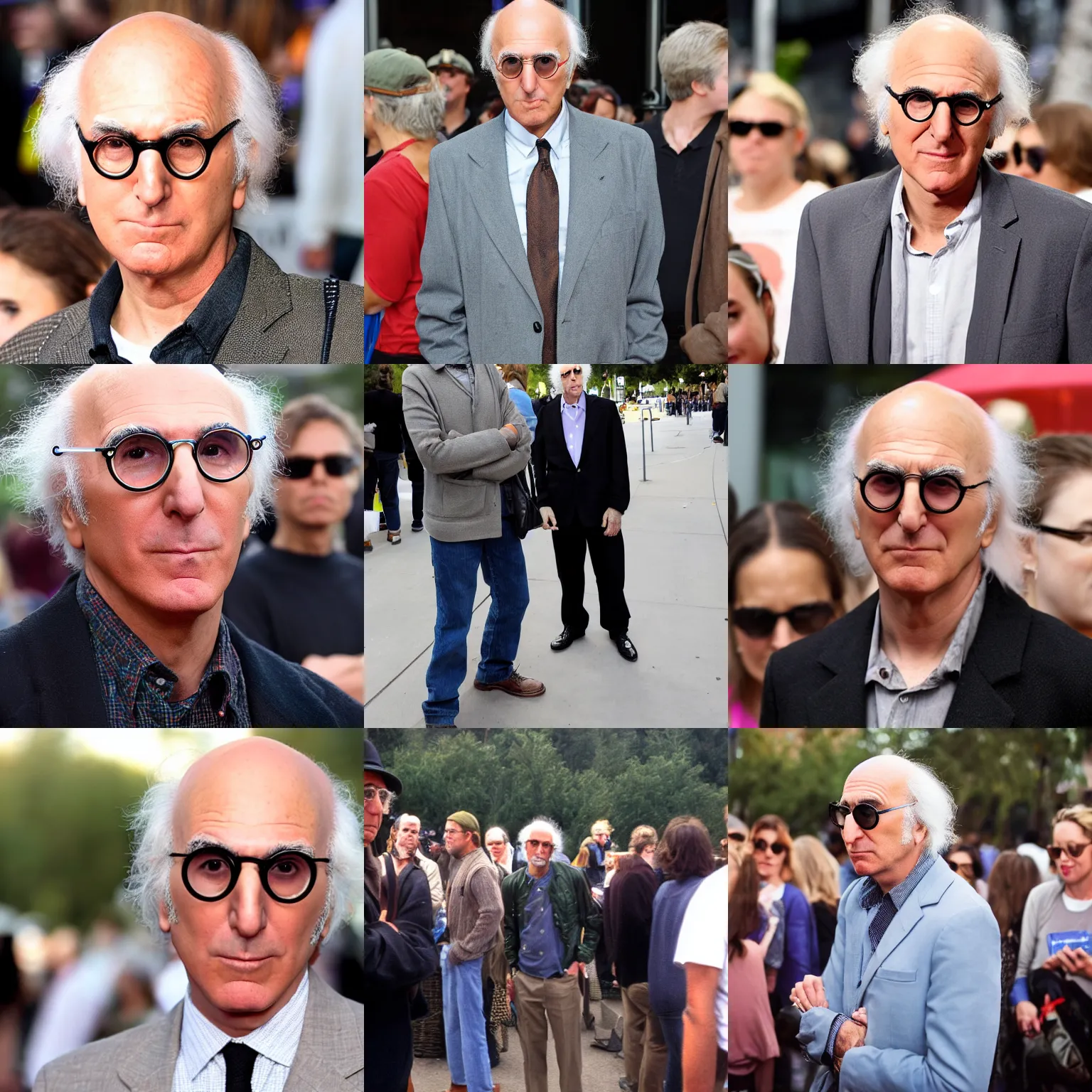 Prompt: bewildered looking larry david waiting in line