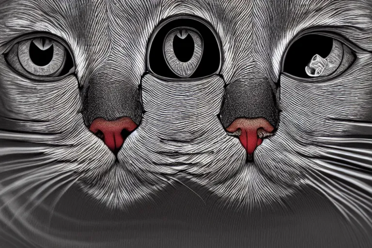 Prompt: portrait of surreal cat with 3rd eye, dmt, trippy, highly detailed, photorealistic, reflections, smooth, sharp focus, concept art, illustration, beautiful, geometric, trending on artstation, cinematic, featured on behance , artwork by WLOP and Tran, Ross