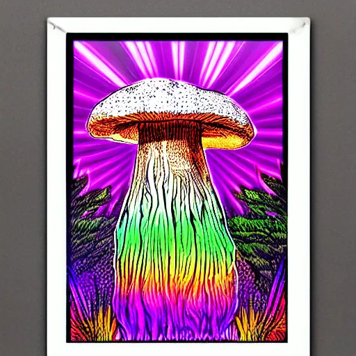 Image similar to Terence McKenna growing is a magic mushroom, blacklight poster