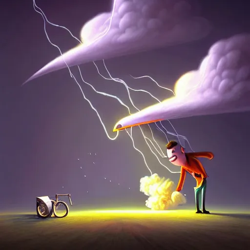 Prompt: Sheldon cooper failed experiment Funny cartoonish, sheldon cooper mad scientist cartoonish, lightnings and smoke, by Gediminas Pranckevicius H 704