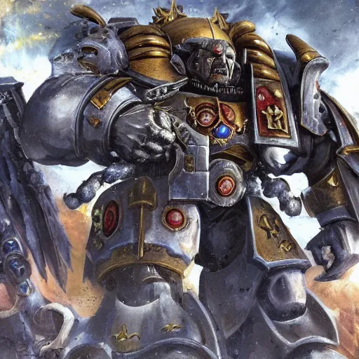 Image similar to a space marine primarch as an endgame boss in final fantasy xiv