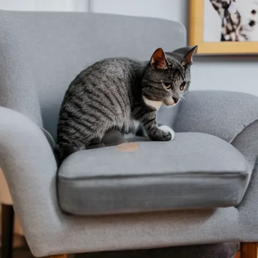Prompt: a gray chair with a cat on it
